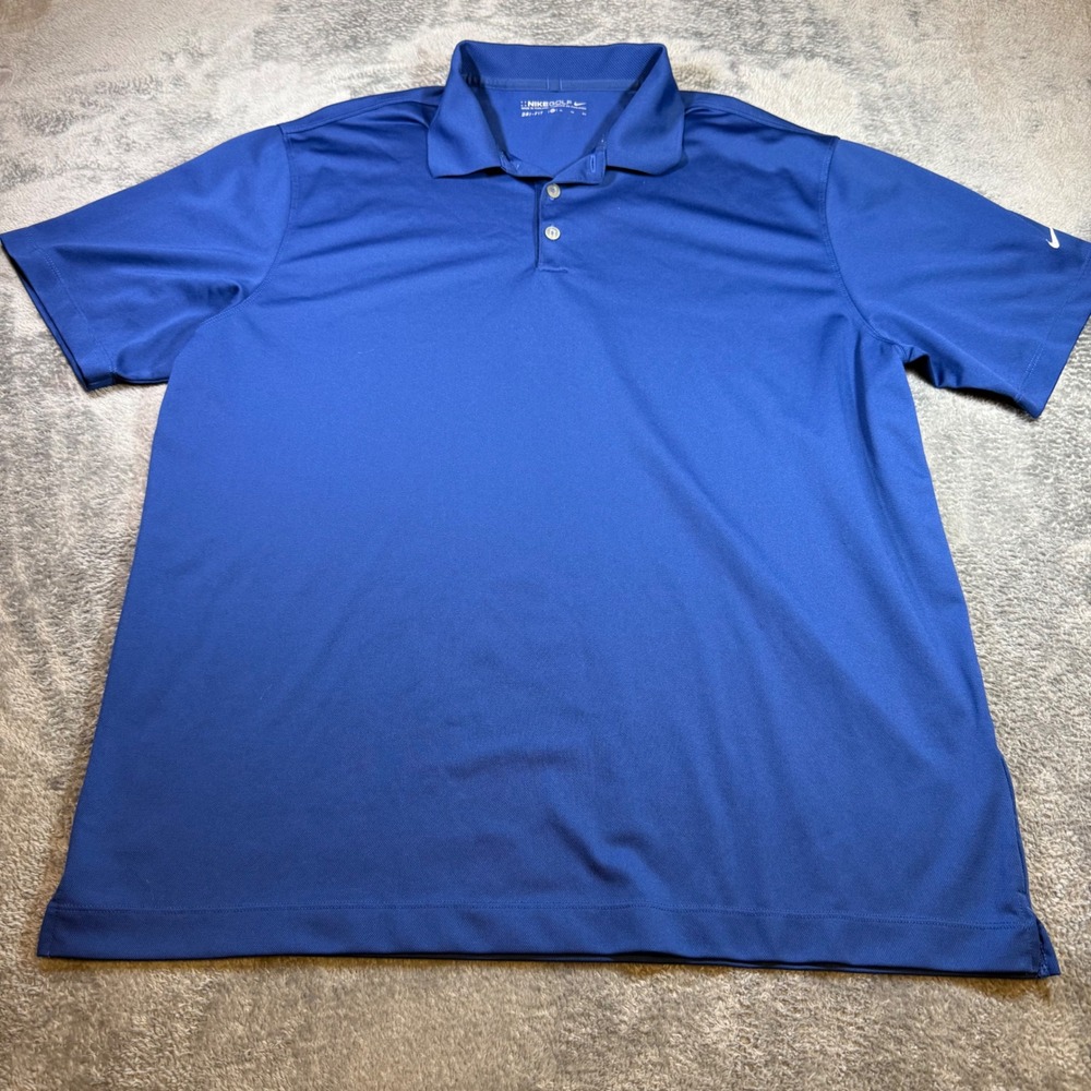 Nike Golf‎ Mens XL Dri-FIT Short Sleeve Polo Shirt Blue Solid Swoosh Logo Sport